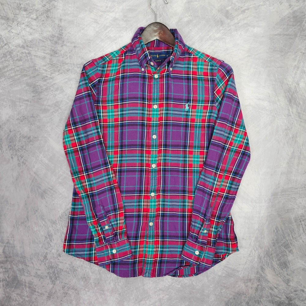 Ralph Lauren Jewel Tone Flannel Shirt Womens Medium Classic Plaid Button Down